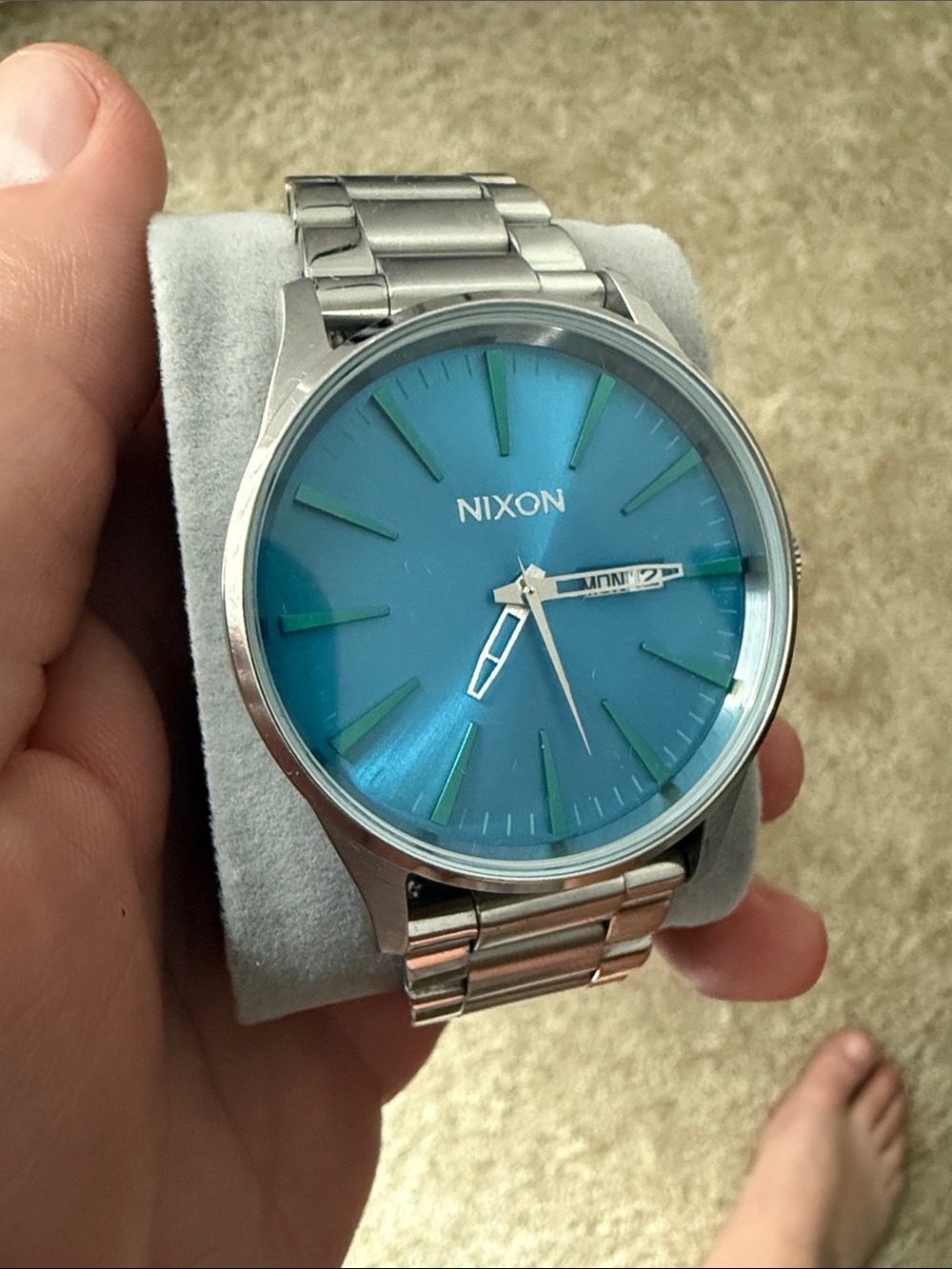 Nixon Stainless Steel Watch with Bright Blue Sunburst Dial